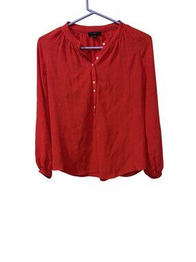 J.Crew Red Long-Sleeve Button-Front Blouse XXS